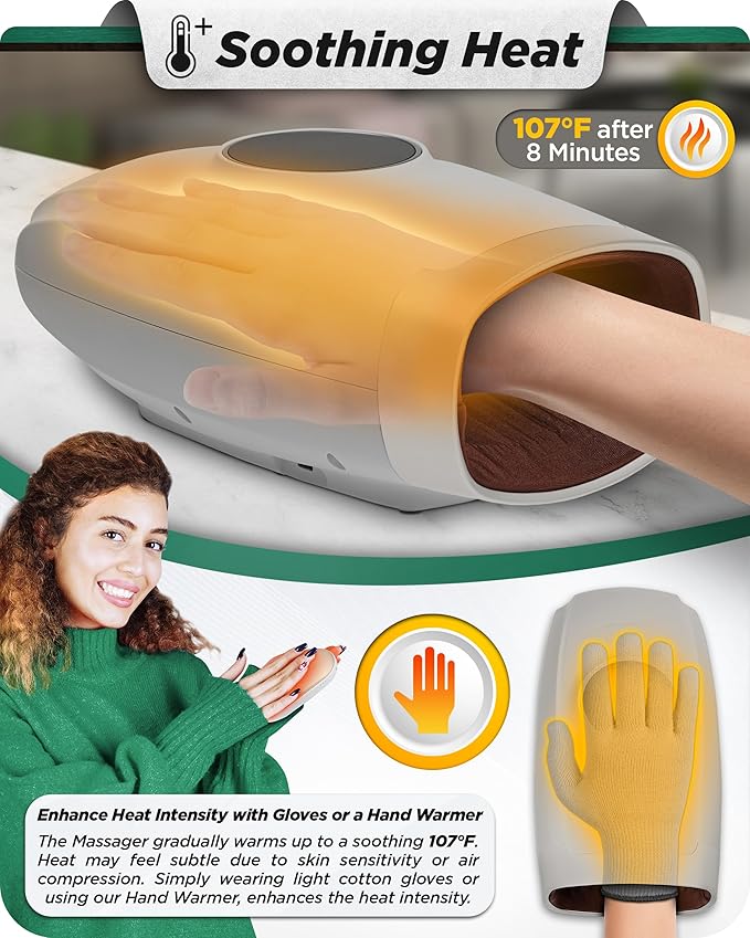 Lunix LX7 FSA Carpal Tunnel & Wrist Pain Relief Device, Heated Air Compression Hand Massager for Arthritis, Mothers Day Gifts for Women & Mom, Touchscreen, Cloud Gray