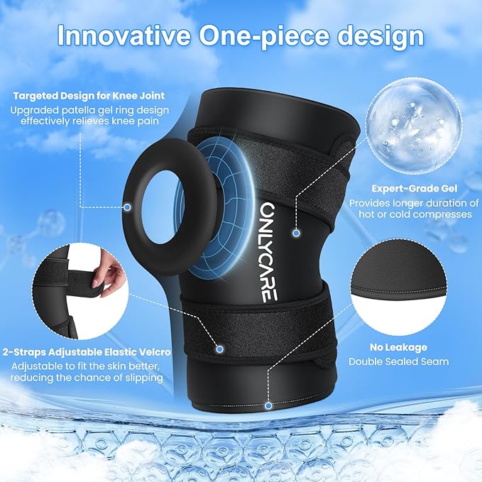 Knee Ice Pack, ONLYCARE Soothing Knee Compression Sleeve for Injuries, Upgraded Gel Cold Wrap, Hot & Cold Therapy, Reusable for Meniscus, Arthritis, ACL, MCL Pain Relief, Injury Recovery (L)