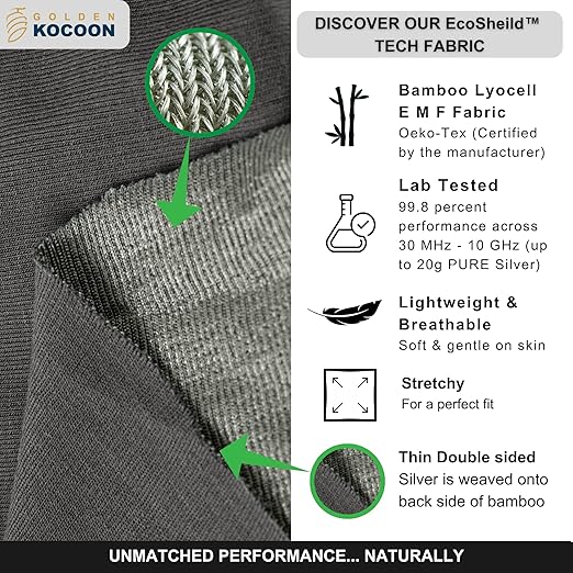 .E-M-F Beanie - Organic Cotton with EcoShield™ Bamboo Lyocell Fara-Day Silver Liner - Hat Cap Ideal for Everyday 5 G, B T, Smart Meter & Wi Fi environments - Grey