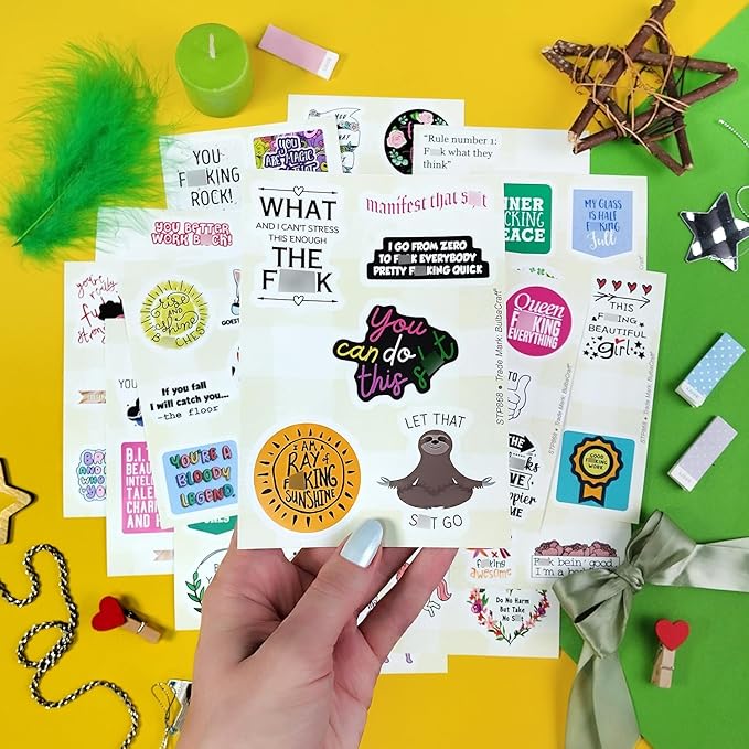 BulbaCraft 100Pcs Funny Motivational Stickers with Swear Words - Funny Adult Stickers, Quotes Decals for Water Bottles, Motivational Decals, Gifts for Women & Men