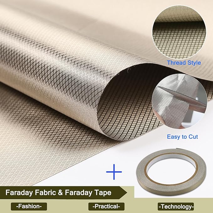 Faraday Fabric 43.3"x98" Faraday Cloth with 0.6''W Faraday Tape for DIY Faraday Cage,Military Grade Blocking Cloth for WiFi,Cell,Bluetooth,RFID,EMP Protection