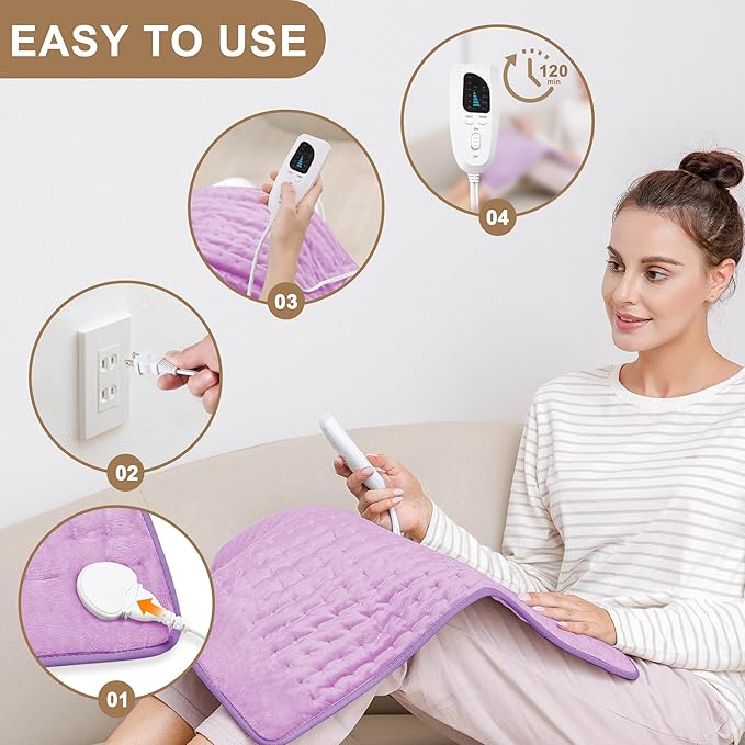 Deepsoon Heating Pad,Electric Heating Pads for Back,Neck,Abdomen,Moist Heating Pad for Shoulder,Knee,Arms,Legs,Dry/Moist Heat & Auto Shut Off,Christmas Gifts for Men and Women,Light Purple,24x20 Inch