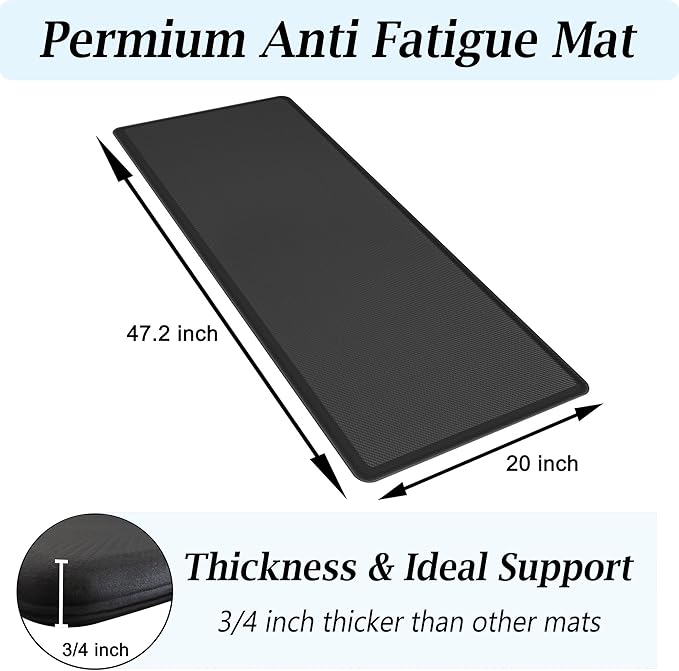 Artnice Anti Fatigue Kitchen Floor Mat, 3/4 Inch Thick Non-Slip Standing Desk Mat, Waterproof Comfort Kitchen Rugs for Home, Sink, Office, Laundry (20" x 47.2", Black)