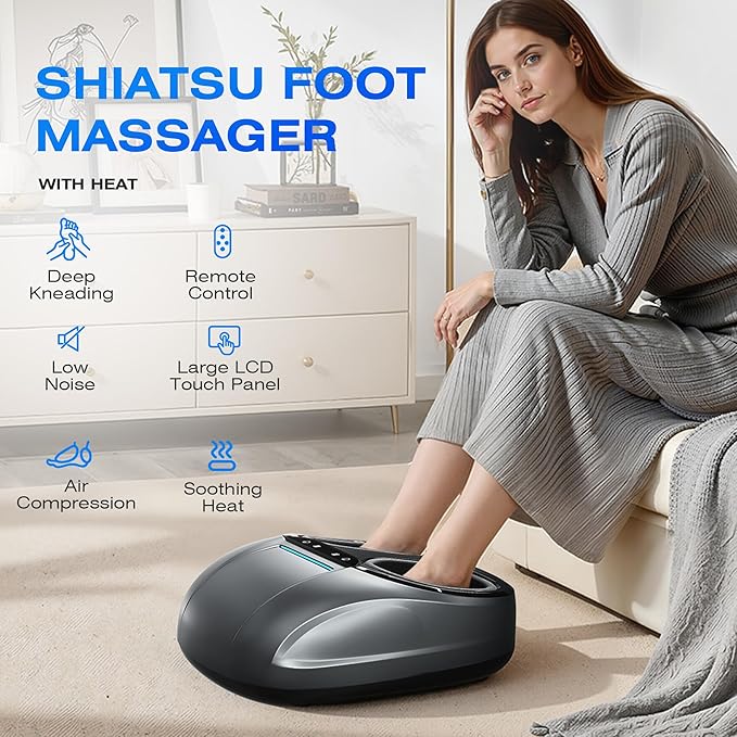 Shiatsu Foot Massager with Heat - Electric Massage for Plantar Fasciitis, Neuropathy Pain Relief & Circulation, Deep Tissue Kneading for Heel, Arch, Ankle - Gift for Men & Women, Seniors, Parents