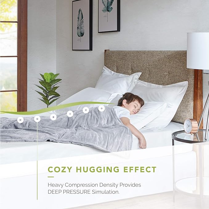 Degrees of Comfort Kids Weighted Blanket with Cover, 1 x Cozyheat Minky Plush, 1 x Coolmax Washable Covers Included | Micro Glass Beads Technology | 36x48 5 lbs Grey