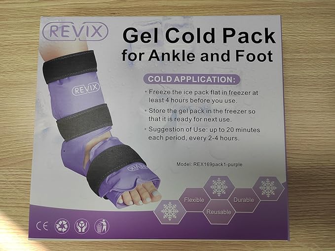 REVIX Ankle Ice Pack Wrap Reusable Gel Foot Cold Pack for Post-Workout Recovery, Gel Ice Wrap for Plantar Relaxation, Promoting Ankle Flexibility, Purple