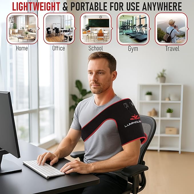 LuminousRLT Red Light Shoulder Wrap – Flexible LED Light Device with Red & Near-Infrared LEDs (660nm & 850nm), 192 LEDs, Auto Shut-Off, Adjustable Fit