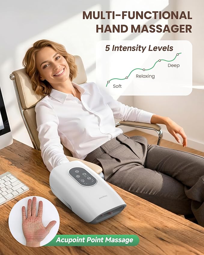 Upgrade Hand Massager for Arthritis and Carpal Tunnel Relief, Cordless Wrist Hand Massager with Heat and Compression, Gifts for Mom, Women, White