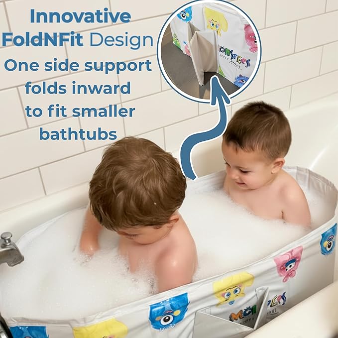 OhSoBig Collapsible Toddler Baby Bathtub - Foldable Portable Tub for Shower & Home, Non-Slip Base with Cushioned Bottom, Drain Plug, Space-Saving & Travel Bath Tub