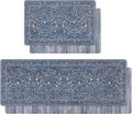 U'Artlines Double-Sided Kitchen Rugs Set of 2,Kitchen Anti Fatigue Mats Non Slip Padded Floor Standing Desk Mat,PVC Waterproof & Stain Resistant Carpet Blue Floral Rugs for Laundry Room Office Sink