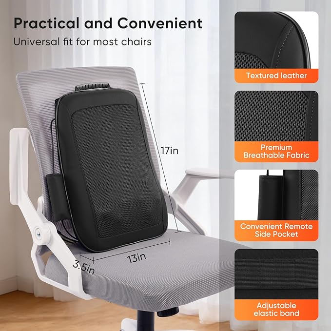 Shiatsu Back Massager with Heat, 4D Deep Tissue Massage for Pain Relief, Portable Rechargeable Electric Back Massager for Chair Home Office Car,Gift-Ready for Men Women
