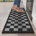 Kitchen Mats for Floor Kitchen Rugs Non Slip Washable, Super Absorbent Linen-Look Woven Runner Rug, Kitchen Sink Mat Standing Mat, Black Gray Checkered 17"x47"