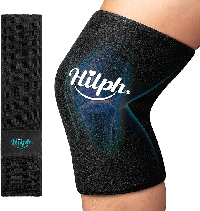 Hilph Knee Ice Pack Wrap Compression Sleeve for Pain Relief with Extra Strap, Flexible Thickened Gel Knee Ice Sleeve for Replacement Surgery, Sports Injuries, Elbow Pain, Meniscus Tear, ACL, MCL