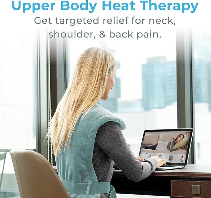 Pure Enrichment PureRelief XL Back & Neck Heating Pad- Safe Heat Therapy for Sore Muscles, Pain, & Cramps in Neck, Back, & Shoulders - 4 Heat Settings w/Auto Shut-Off, Soft Fabric (Sea Glass)