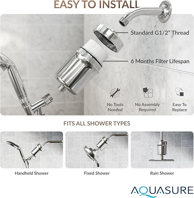 Aquasure 10,000 Gallons High Capacity Shower Filter For Healthier Hair, Skin & Nails | Improves Dry Itchy Skin, Reduce Dandruff, Eczema, Protect Colored Hair (Oil Rub Bronze)