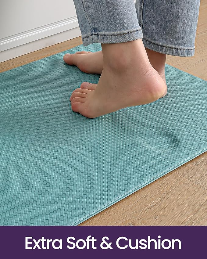 DEXI Kitchen Floor Mats Cushioned Anti Fatigue, 23x94, Large Long Standing Runner Rug Waterproof, Comfort Memory Foam Padded for Front Sink Laundry, Turquoise