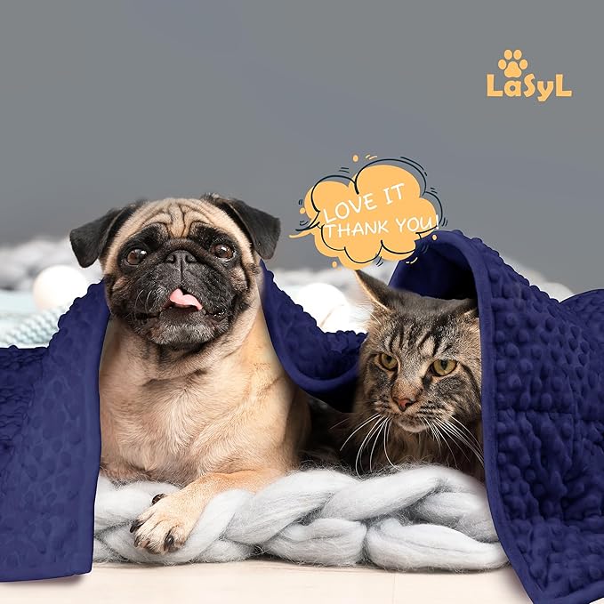 LaSyL Weighted Blanket for Pets | Thunder Blanket for Dogs Anxiety | Premium Soft Minky | Relaxation & Calming & Anti Anxiety | Used in Car, Bed, Couch | Dark Blue, Washable Medium (32"x40")