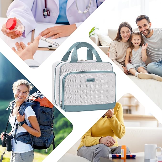 Travel Medicine Organizer Bag, Pill Organizer Case,Carrier for Medications,Vitamins,Fish Oil and Medical Supplies Pill Bottle Organizer and Home Storage Med Bag (Teal)