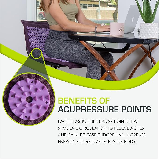 ProsourceFit Ki Acupressure Mat and Pillow Set with 100% Natural Linen for Back/Neck Pain Relief and Muscle Relaxation