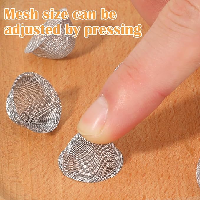 40 Pieces 3/4 Inch Bowl Screens Filters, Stainless Steel Mesh Clean Screens with Tapered Design Screens Mini Metal Filters Reusable Filters Self-Adjustable Size Filter
