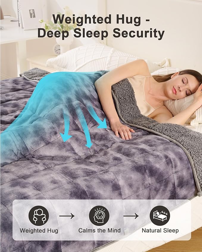 Ultra-Soft Weighted Blanket 15 lbs for Adults, Plush Sherpa Fleece Reversible Weighted Throw Comfort for Relaxation & Cozy Evenings, Hug-Like Security, Evenly Distributed, W48 x L72, Tie-Grey