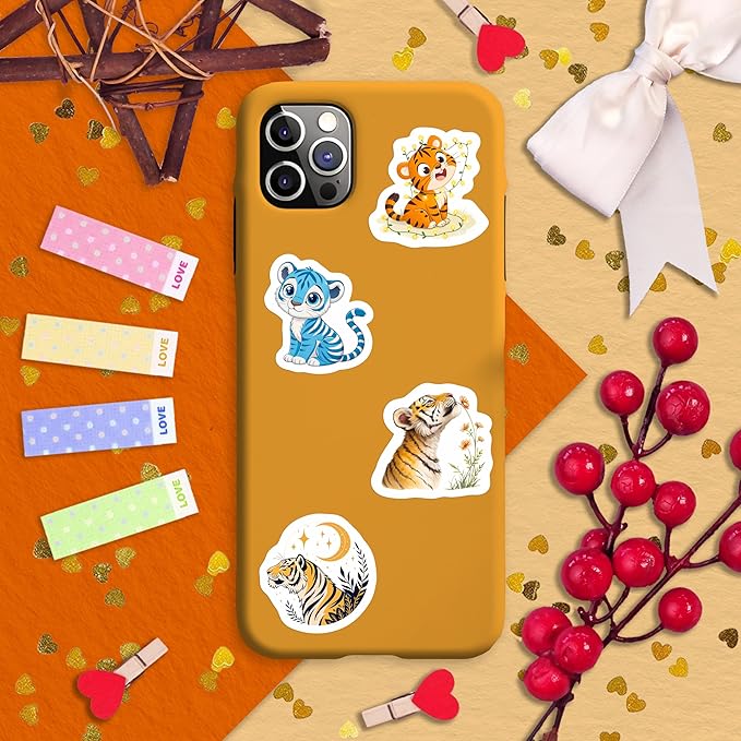 100Pcs Tiger Stickers Waterproof or Laptop - Tiger Gifts & Party Supplies - Jungle Animals Stickers, Wildlife Decals - Gift for Women & Men