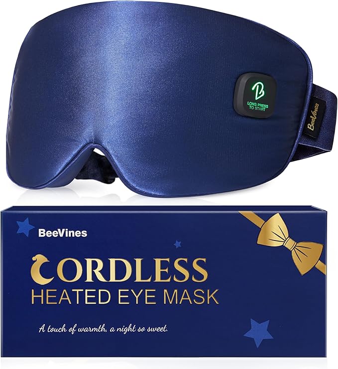 BeeVines Cordless Heated Eye Mask for Dry Eyes, Washable Heat Eye Masks for Blepharitis, Warm Eye Compress for Men & Women, 1500mAh Rechargeable Eye Warmer with Travel Pouch(Blue)