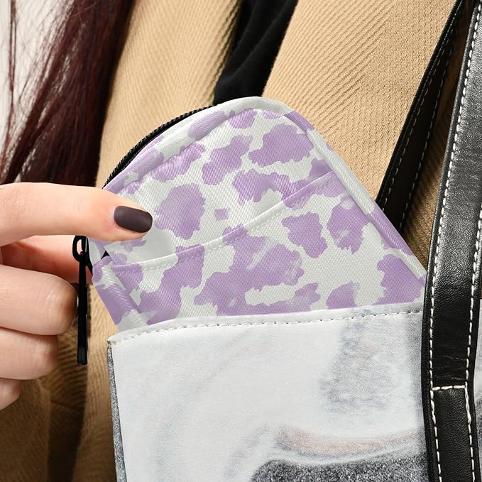 Fustylead Watercolor Light Purple and White Cow Skin Pill Organizer Travel Bag, Small Portable Pill Case Cute for Vitamin Fish Oil Supplements Medicine Organizer with Zipper