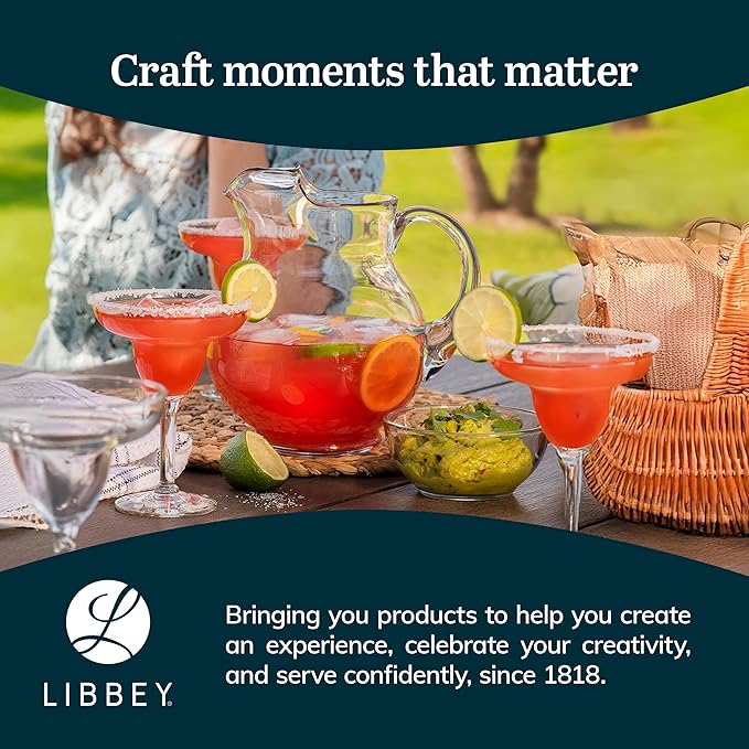 Libbey Acapulco Large Glass Pitcher Set of 2, 89 Oz, Clear, Tall Bubble Glass Pitchers with Handle, Modern Drink Pitchers for Iced Tea, Punch and More