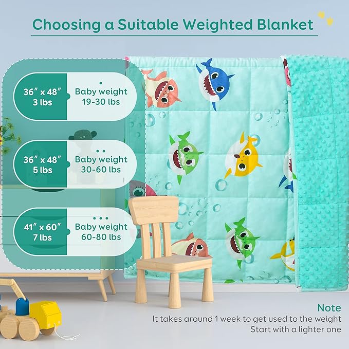 Sivio Minky Dotted Weighted Blanket, Super Soft Crystal Velvet Reversible Heavy Blanket with Cute Cartoon Patterns, 3 lbs, 36x48 Inch, Green Shark