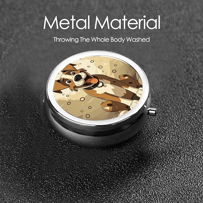 Cartoon Dog Bone Pill Box 3 Compartment Small Pill Case for Purse & Pocket Decorative Metal Medicine Case Travel Pillbox Round Pill Organizer Vitamin Container Unique Gift