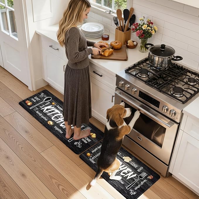 KIMODE Kitchen Mats,Grey Anti Fatigue Kitchen Rugs Sets of 2,Non Slip Waterproof Farmhouse Kitchen Floor Mats,Cushioned Comfort Standing Mat for Home,Laundry, Sink,Desk