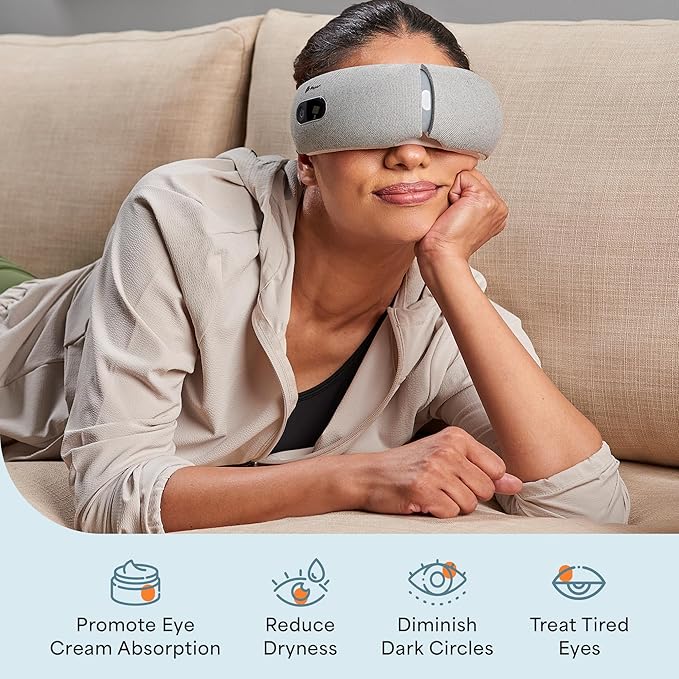 LifePro Portable Eye Massager with Heat and Vibration - Oculax 4 Soothing Modes for Compression Massage to Help Reduce Puffy and Dry Eyes-Rechargeable Heated Migraine Mask with Bluetooth Music