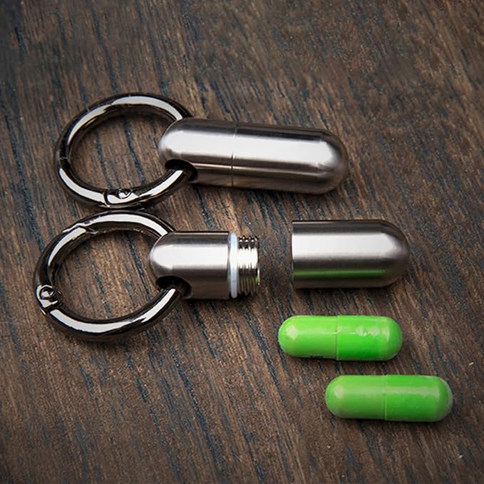 Portable Pill Case Waterproof Equipment Storage Tank Titanium Alloy Medicine Bottle Emergency Outdoor First Aid Box Supplies, 1.3"