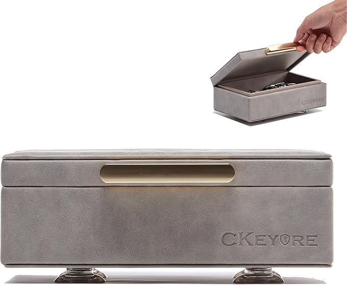 CKEYURE Key Box | Faraday Box for Car Keys | Car Key Signal Blocker Box | RFID Key Box | Key Holder | Key Safe | Signal blocking key box for car security | One Hand Operation (Light Grey)