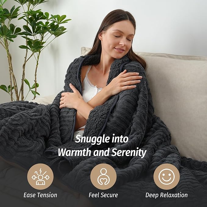 Wemore Jacquard Fleece Weighted Blanket Queen Size 60" x 80" 15lbs, Ultra Soft Cozy Sherpa Weighted Blankets for Adults, Ultra Fuzzy Heavy Blanket for Sleep, Fluffy Warm Throw for Bed, Dark Grey