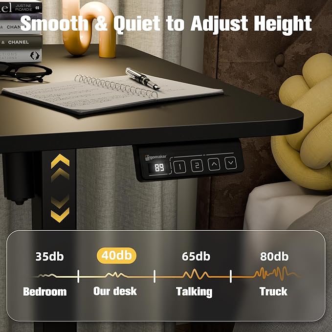 ERGOMAKER Electric Standing Desk, 55" x 23.6" Height Adjustable Sit Stand Desk with Splice Board for Home Office, Computer Table Memory Preset (Black Frame, Black Desktop)