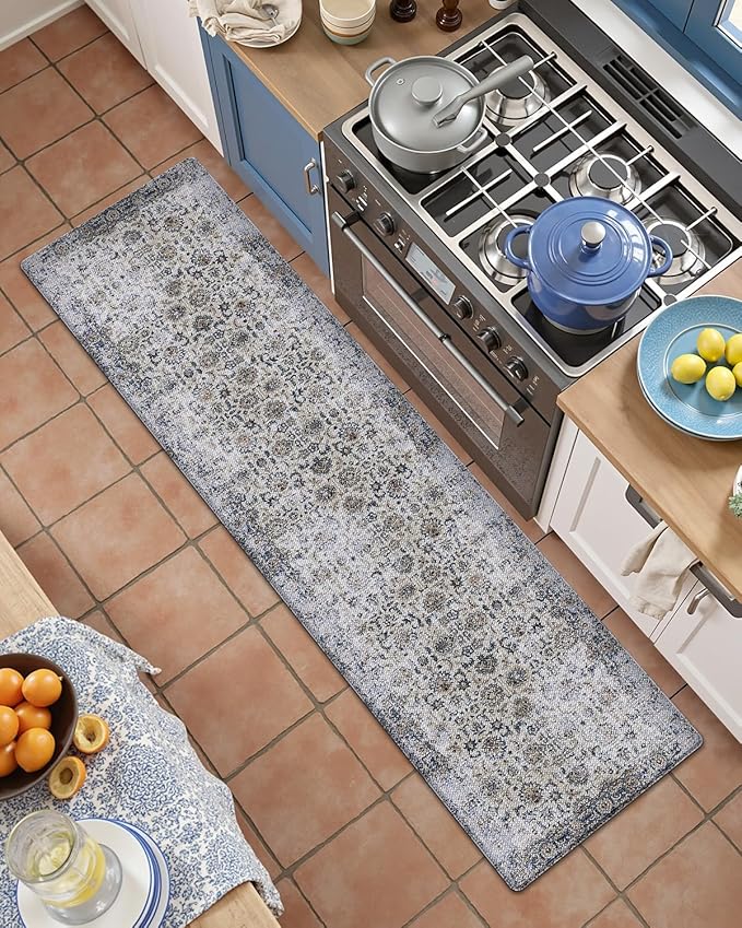 LUMI 2025 Upgraded Anti Fatigue Cushioned Kitchen Mat for Floor, Non-Slip Comfort PVC Padded Mats with Faux Leather Surface for Desk Office, Sink, Laundry, 24"x87"