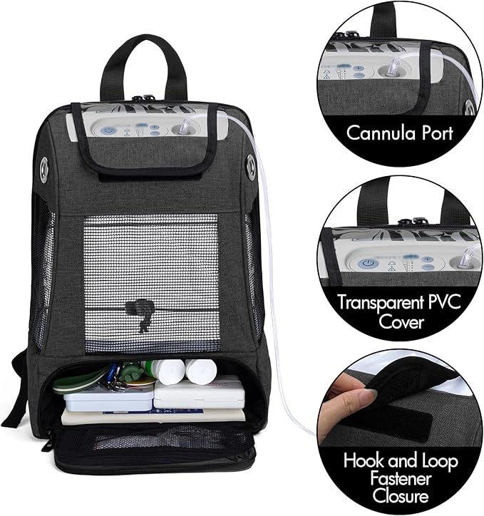 CURMIO Portable Oxygen Concentrators Backpack, POC Travel Carrying Bag with Mesh Panels for Breathability, Compatible for Inogen, Oxygo, Caire Units, Black, Bag Only