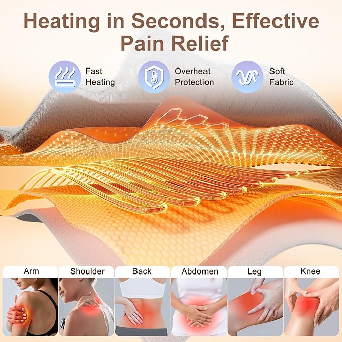 Heating Pad for Back Pain Relief, Electric Heating Pad for Period Cramps Neck Shoulders with Belt, 4 Timer 6 Heat Setting & Auto Shut Off, 12"x24"+20" Large Moist Heat Pad for Mom,Dad