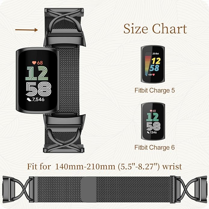 JKD X-Shape Metal Band Compatible with Fitbit Charge 6/ Charge 5 Bands for Women Men, Soft Stainless Steel Mesh Loop Strap Bracelet Wrist Band Replacement for Fitbit Charge 5/ Charge 6 Fitness Tracker