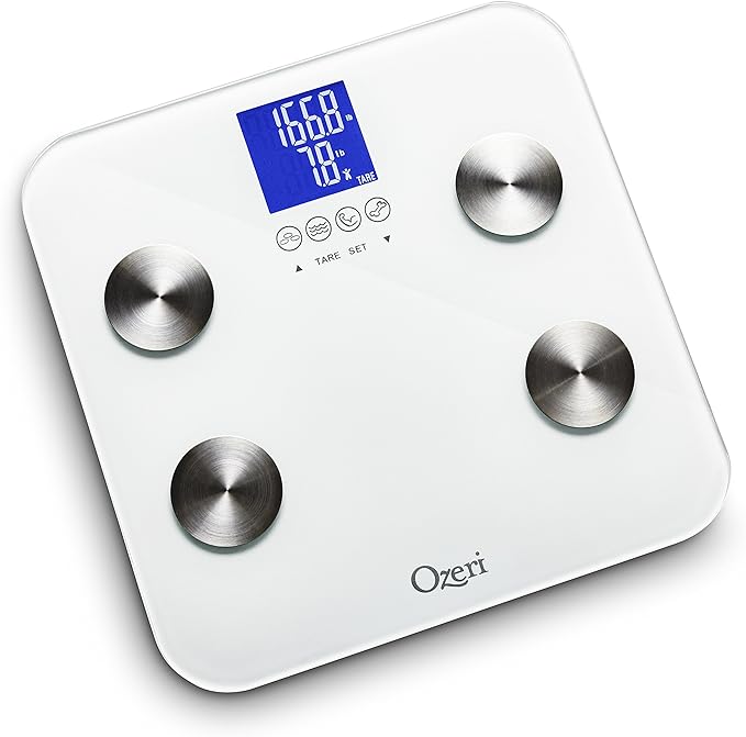 Ozeri Touch 440 Lbs Total Body Weight Scale (Body Fat, Muscle, Bone, Weight & Hydration), Auto Recognition Bath Scale with Infant Tare