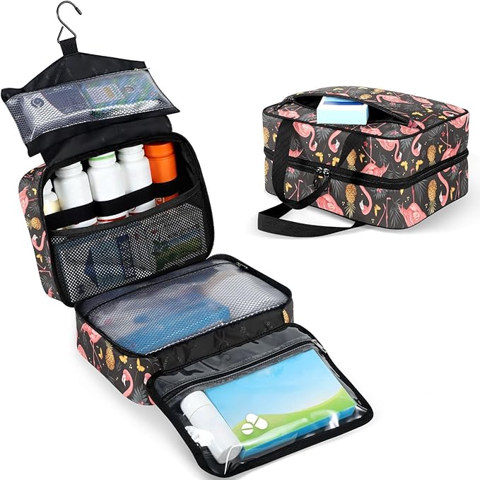Fustylead Cute Pink Flamingo and Butterfly Pineapple Travel Medicine Organizer Bag Home Storage First Aid Kit Large Pill Case with Zipper for Pill Bottle, Vitamins, and Medical Supplies