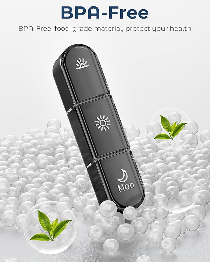 Pill Organizer 3X a Day｜Midnight Black Portable Pill Case｜7-Day Weekly Compartment｜Executive Travel Essential｜BPA-Free Health Companion｜Briefcase Must-Have