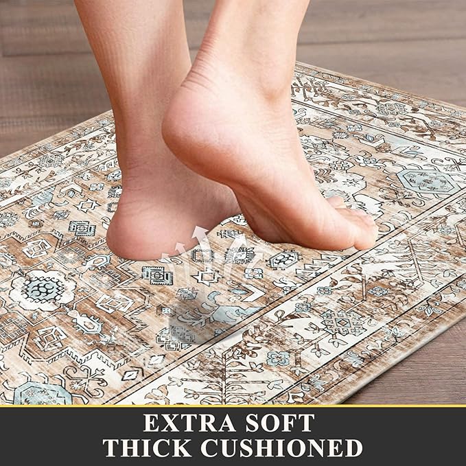 Pauwer Anti Fatigue Kitchen Mat Set of 2 Non Slip Kitchen Mats for Floor Cushioned Kitchen Rugs Comfort Standing Mat Farmhouse Waterproof PVC Foam Kitchen Floor Mat Runner