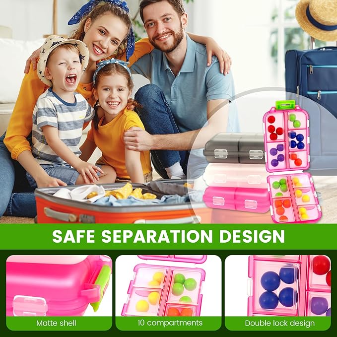 Frosted Plastic Large Pill Organizer Waterproof 10 Compartment Pill Container Box with Labels for Travel and Daily Use (Pink+White+Grey 6PCS)