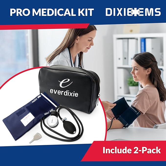 Deluxe Aneroid Sphygmomanometer Blood Pressure Monitor Set – 2-Pack – Adult Cuff, Carrying Case & Calibration Tool – High Contrast Dial for Accurate Readings – Portable & Durable Design – Navy