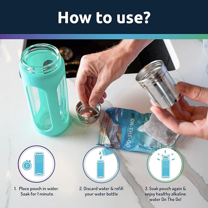 Invigorated Water pH ON-The-GO Alkaline Water Filter Pouch, Portable Alkaline High pH Water Filtration System for Your Bottle, Pitcher, Jug, Container, Long-Life - 400 Litre/105 Gallon (Pack of 3)