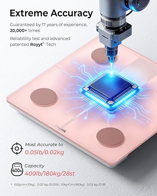 Ovutek Smart Scale for Body Weight, Professional Bathroom Digital Weighing Scale with BMI, Body Fat, Muscle Mass, Accurate Bluetooth Home User Health Equipment Sync Apps - Pink