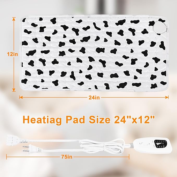 Deepsoon Heating Pad,Electric Heating Pads for Back,Neck,Abdomen,Moist Heating Pad for Shoulder,Knee,Arms,Legs,Dry/Moist Heat & Auto Shut Off,Christmas Gifts for Men and Women,White Black,24x12 Inch